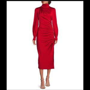 Badgley Mischka Red Asymmetrical Ruched Cocktail Dress